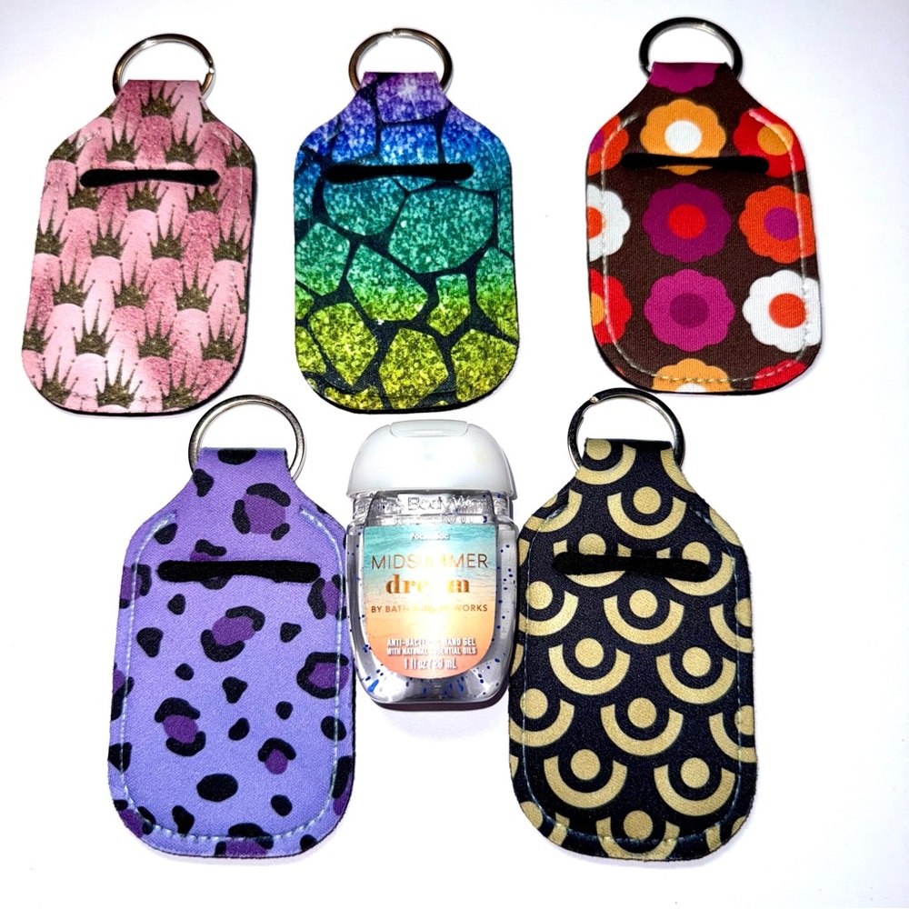 NWOT-Colorful Hand Sanitizer Holder Keychains (5)